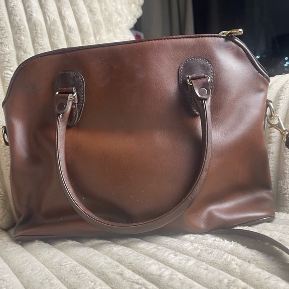 Liz Claiborne Brown Leather Dome Satchel Shoulder Bag - Picture 6 of 9
